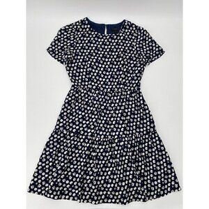 J Crew Short Sleeve Tiered Casual Dress Floral Navy Blue Women Size 4
